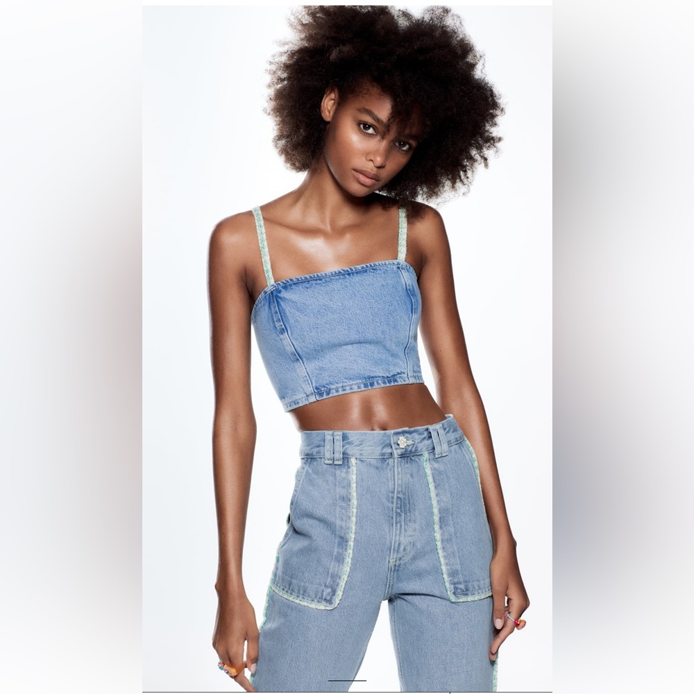 ZARA CONTRAST DENIM CROP TOP NEW WITH TAGS size M